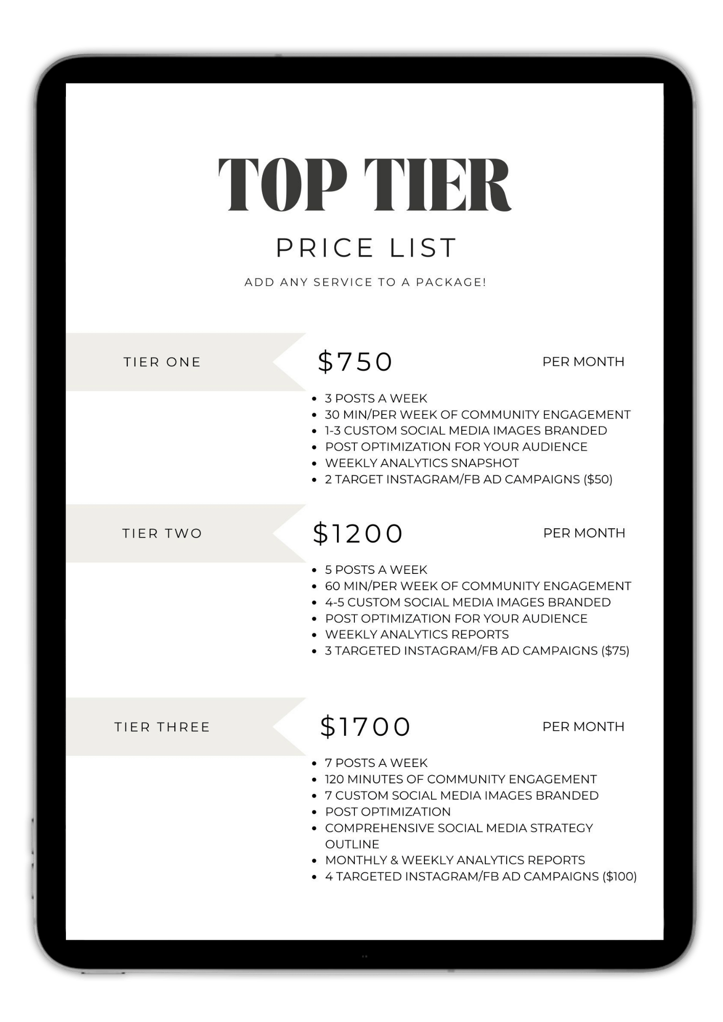 Price List Template - TOP TIER Communications